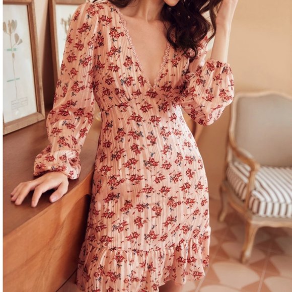 Floral Print Lace Trim Ruffle Hem Dress - Picture 4 of 7